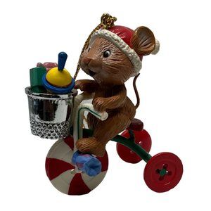 Mouse on Tricycle Christmas Tree Ornament Vintage Lustre Fame 2.5 Inch Tall
